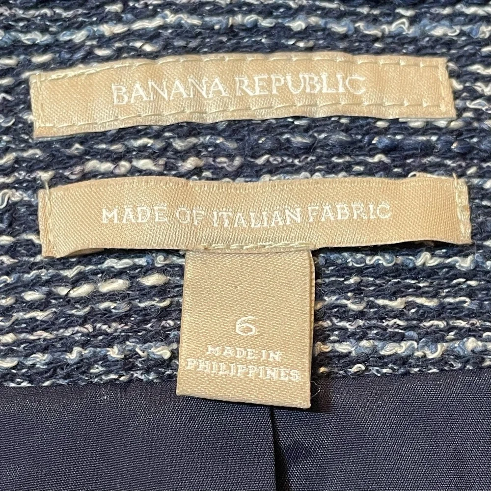 Banana Republic Blue Tweed Blazer Suit Jacket Academia Corpcore Womens Size 6 - Picture 7 of 11